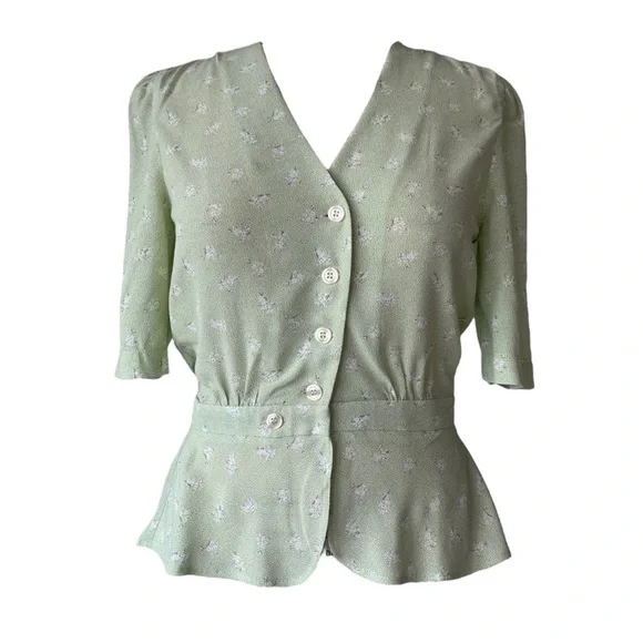Rouje Light Green Floral Blouse Size 38 - Picture 3 of 8